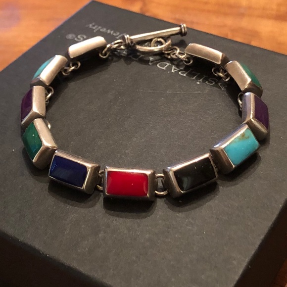 Rare Silpada Sterling Silver Multi-Colored Stone Toggle Clasp Bracelet B0442 - Picture 2 of 16